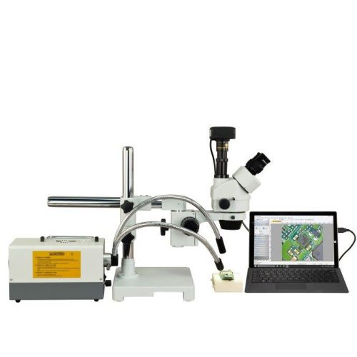 Omax 2.1x-270x 10mp usb3 zoom boom stand stereo microscope+150w dual fiber light for sale