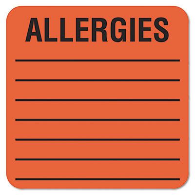 Medical Labels for Allergies, 2 x 2, Orange, 500/Roll, Sold as 1 Roll
