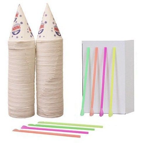 200 Snow Cone Cups 6 Oz and 200 Spoon Straws, Party Favorite, New