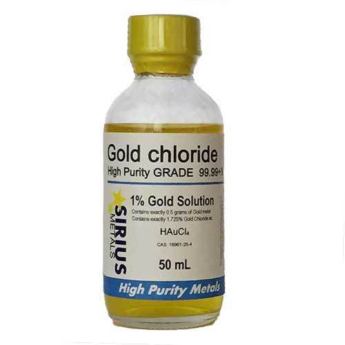 1.725% Gold Chloride (1.0% as 99.997% pure Gold metal) - 50 mL in glass bottle