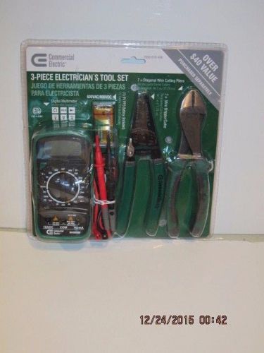 Comm electric 3-piece electrician&#039;s tool set pliers/strippers/multimeter-nisp!!! for sale