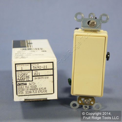 New leviton ivory commercial double pole decora rocker light switch 15a 5692-2i for sale