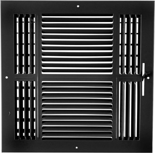 12w&#034; x 12h&#034; Fixed Stamp 4-Way AIR SUPPLY DIFFUSER, HVAC Duct Cover Grille Black