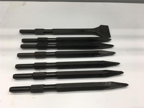 M.e.w. japan pneumatic electric hammer pointed &amp; flat head chisel 7pc lot for sale