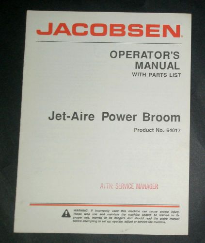 Jacobsen jet-aire power broom operator&#039;s manual w/ parts list - 8 hp engine for sale