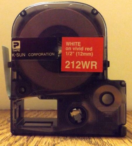 K-sun 212wr white on vivid red 1/2&#034; 12mm label maker tape 2001xl &amp; 2020lstb for sale