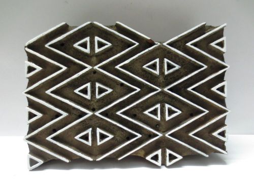 VINTAGE WOOD HAND CARVED TEXTILE PRINT FABRIC CLAY BLOCK STAMP GEOMETRICAL LARGE