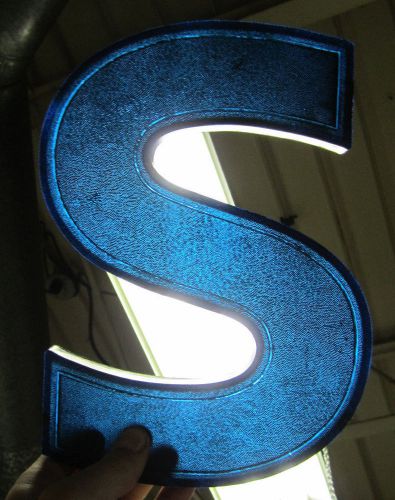 Vtg Wagner Sign Letter &#034;S&#034; Marquee Display Blue Plastic Hanging Industrial
