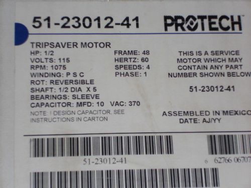 PROTECH 51-23012-41 RHEEM RUUD 1/2 HP 115V TRIPSAVER MOTOR