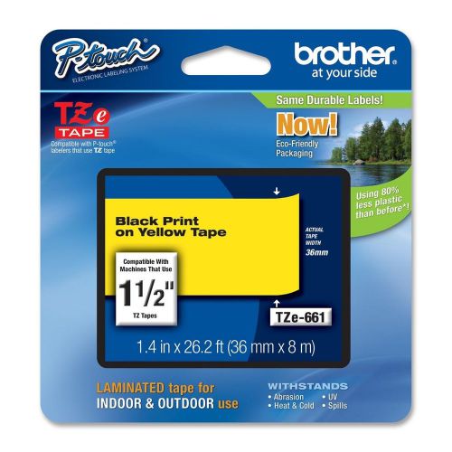 Brother tze-661 black on yellow lettering tape - 1.50&#034; width x 26.20 ft length - for sale