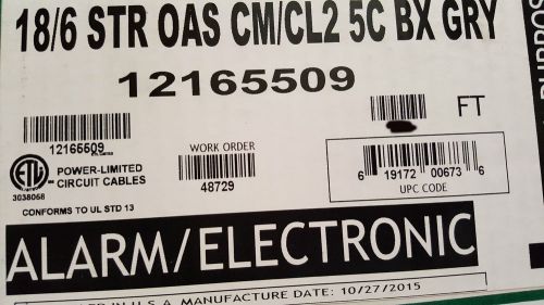 Honeywell genesis cable 1216 18/6c strand shield media/alarm uv resist gray/40ft for sale