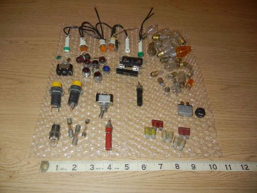 Lot of DIALCO Panel Mount Indicator Lights Bulbs Fuses Switches Red 30+ items