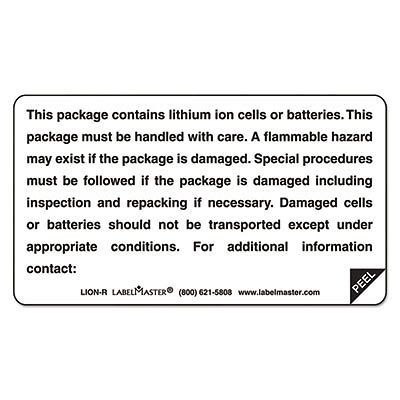 Lithium Battery Self-Adhesive Label, 4 3/4 x 4 3/8, CONTAINS BATTERIES, 500/Roll