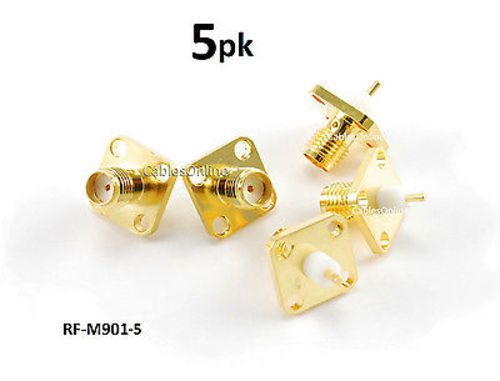 5-Pack SMA Female Bulkhead Panel Mount Gold Connector RF Adapters - RF-M901-5