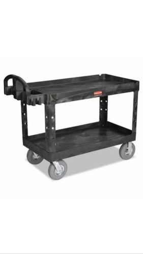 Rubbermaid 4546 Heavy-Duty 2-Shelf Utility Cart, Large, Black (RCP4546BLA)
