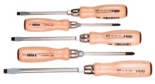 Felo 22155 5 pc Slotted &amp; Phillips Wooden Handle Screwdriver Set