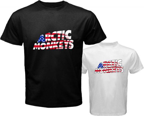 ARCTIC MONKEYS AM Rock Band US Flag Logo Men&#039;s White Black T-Shirt Size S to 3XL