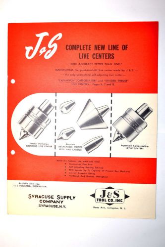 J&amp;s complete new line of live centers catalog 1958 #rr570 4 lathe &amp; grinder for sale