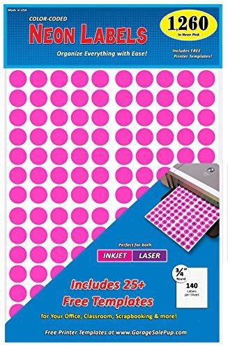 Garage Sale Pup Pack of 1260 3/4&#034; Round Color Coding Circle Dot Labels, Bright