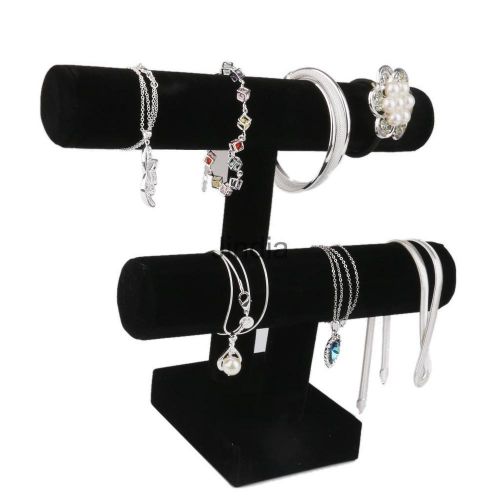 2-tier t-bar necklace bracelets watch bangle jewelry display stand showing for sale