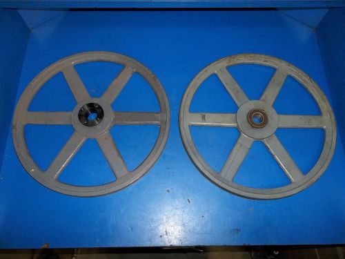 BANDSAW WHEELS (PAIR) USED 15 3/4&#039;&#039; V GROOVE WITH BELTS