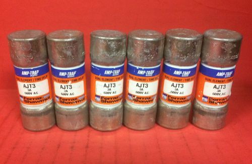 Lot of (6) amp-trap 2000 dual element/time delay ajt3 class j fuses ~ 600v for sale