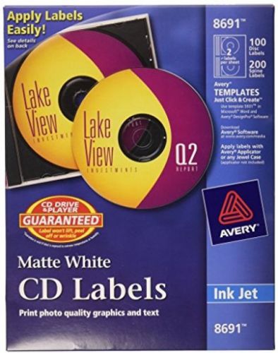 Avery CD Labels - 100 Disc Labels and 200 Spine Labels (8691)