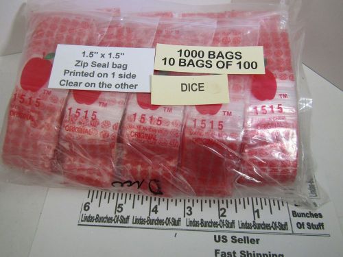 1000 RED DICE ON CLEAR BAGS 1 1/2&#034; X 1 1/2&#034; 2 MILL PLASTIC ZIP SEAL BAGS NEW!