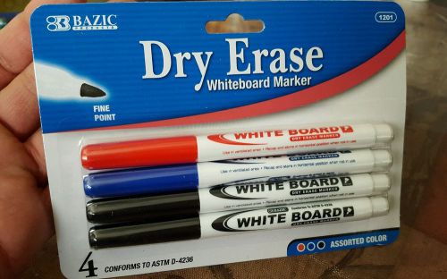 4 PACK Dry erase whiteboard markers assorted colors red blue &amp; black NEW