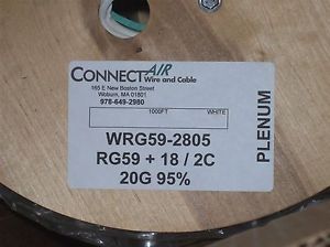 Connect Air  PLENUM WRG59-2805 RG59+18/2C  White Cable 1000 FT COAXIAL