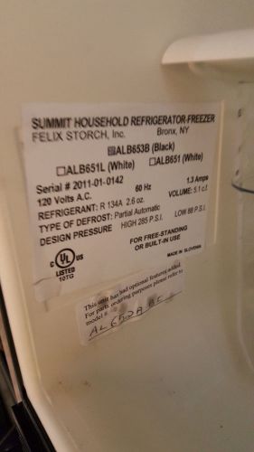 Summit under-counter refrigerator model alb653b  black for sale