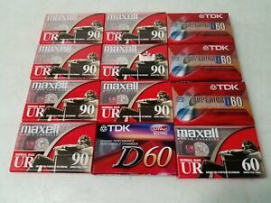 Lot Of 12 Blank Cassette Tapes Sealed w/ Maxell +