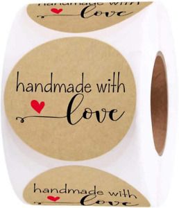 1.5 Inch Handmade with Love Sticker 500 Labels per roll Brown Kraft Stickers for