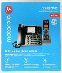 Motorola ML1250 DECT 6.0 4-Line Cordless &amp; Corded Phone System Black/Silver NEW