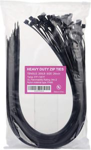 Large Zip Ties Heavy Duty Big Cable Ties Extra Long Tie Wraps Black 26&#034;, 60 Pcs