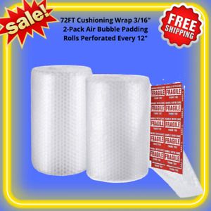 72FT Cushioning Wrap 3/16&#034; 2-Pack Air Bubble Padding Rolls Perforated Every 12&#034;
