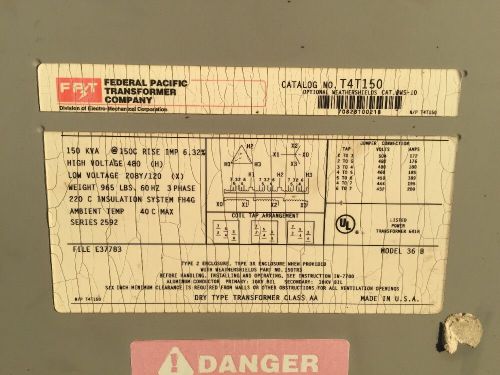 Federal Pacific T4T150 Dry Type 150KVA Transformer