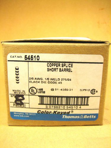 Thomas &amp; betts -  54510 -  copper splice short barrel, 2/0 awg 1/0 weld lot of 8 for sale
