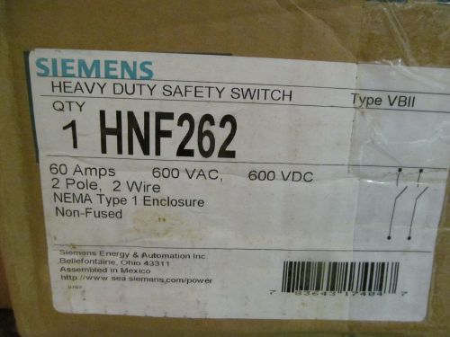 Siemens HNF262 Disconnect 60 Amp 600 V 2 Pole Non Fused