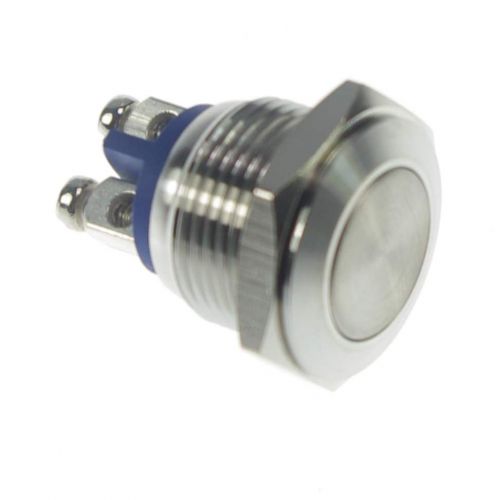 1 x 16mm OD Stainless Steel Push Button Switch /Flat Round/Screw Terminals
