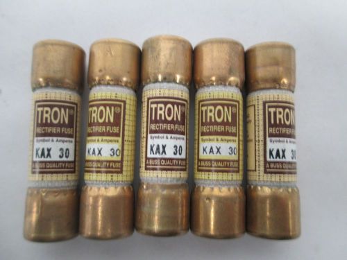 Lot 5 new bussmann kax 30 tron 30a amp 250v-ac rectifier fuse d318389 for sale