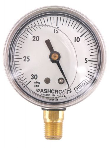 Ashcroft 2-1/2&#034; 0-30&#034;hgvac 1/4&#034;npt brass lower glycerine filled pressure gauge for sale