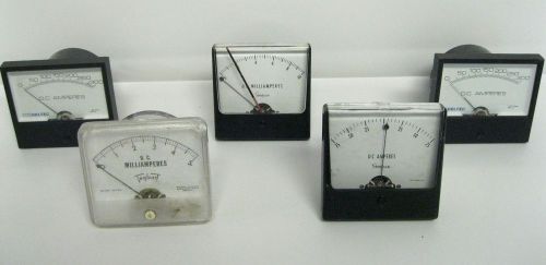 Lot of 5 DC Milliamperes &amp; DC Amperes Panel Gages Meters 0-5 0-10 0-75 0-300