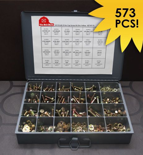 Grade 8 bolts, nuts &amp; washers assortment kit - 573 pieces! for sale