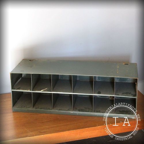 Vintage Industrial Green Partitioned Metal Storage Cabinet Organizer Bin