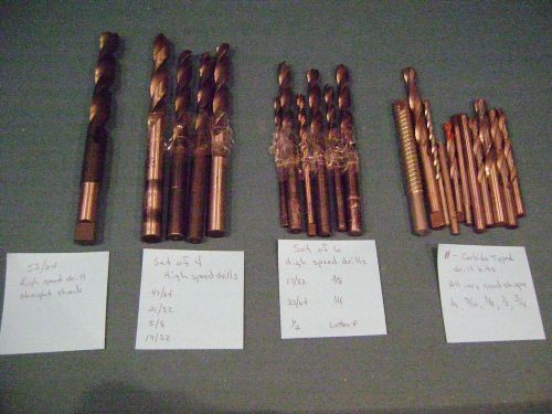 LOT OF 22 MACHINIST QUALITY DRILL BITS - ASSORTED CARBIDE AND HIGH SPEED