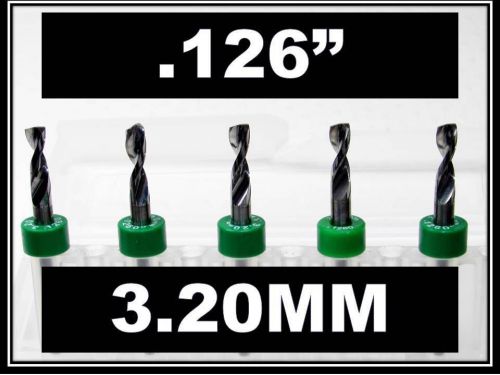 3.20mm - .126&#034; - 1/8&#034; Shank  Carbide Drill Bits FIVE Pcs CNC Dremel Model Hobby