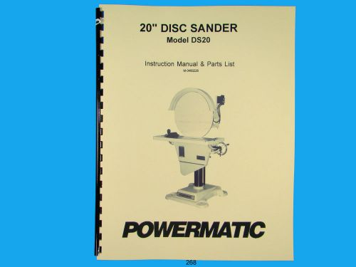 Powermatic  model ds20 discsander instruction &amp; parts list manual *268 for sale