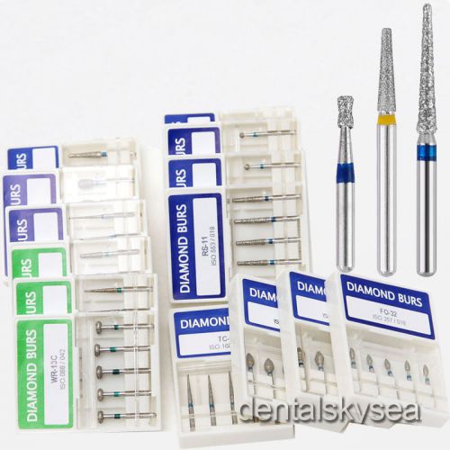 50pcs dental diamond burs drill fg 1.6m 157 types for high speed handpiece for sale