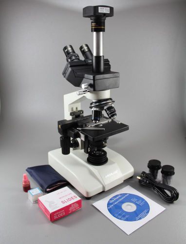 1500X Professional Compound Trinocular Microscope w Research 3.2MP Cam+MSoftware